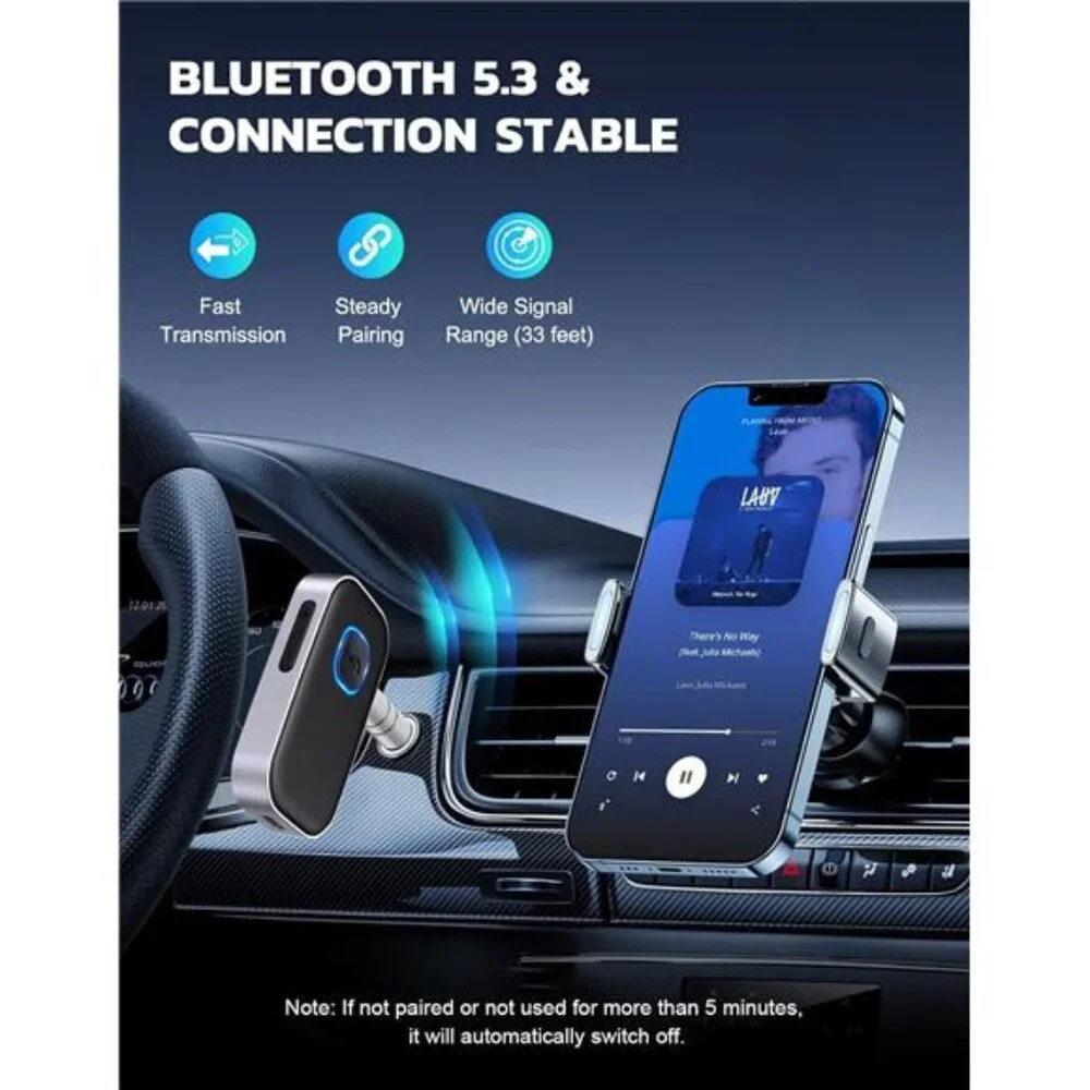 Bluetooth Receiver for Car, Noise Cancelling 3.5mm AUX Bluetooth Car Adapter
